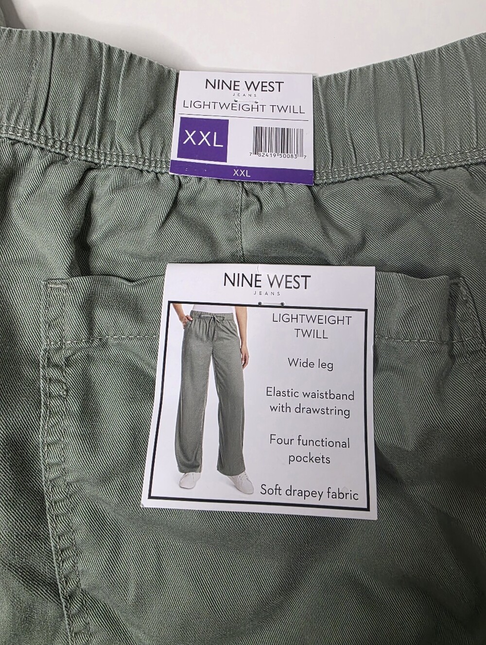 NWT Nine West XXL Womens Olive Lightweight Twill Wide Leg Pants - Picture 6 of 16